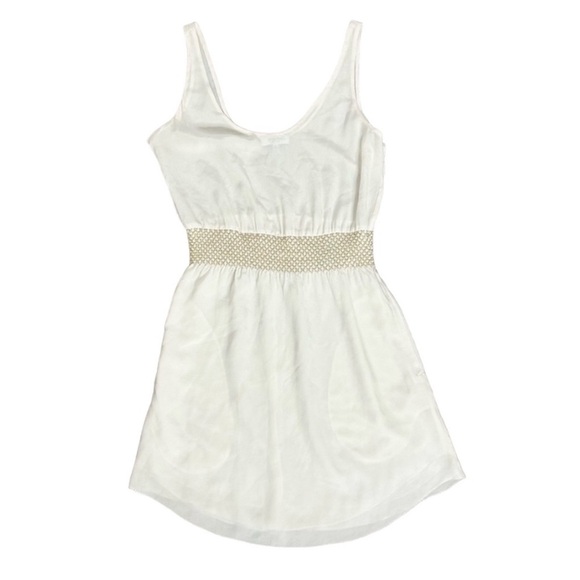 Aritzia Babaton Blythe Mini Dress Silk Off White sleeveless smocked waist XXS - Picture 15 of 15
